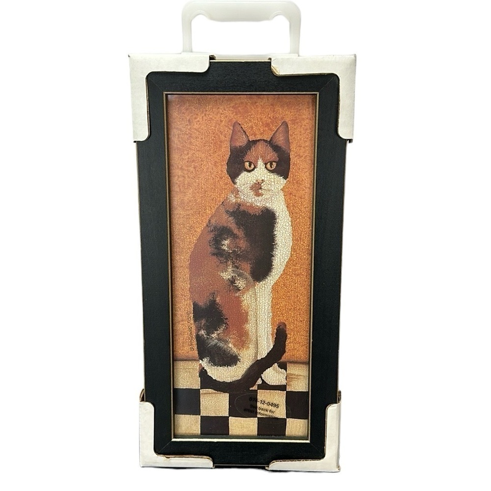 Vtg Country Cat Whimsical Wall‎ Hanging Framed Picture Artist Cindy Sampson